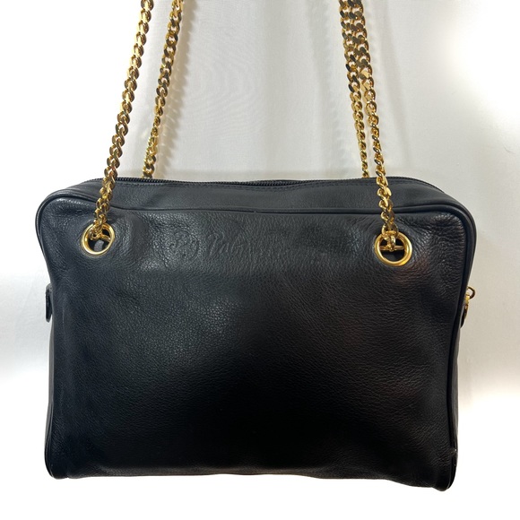 VINTAGE PALOMA PICASSO Black Leather Gold Chain Shoulder Bag - Picture 3 of 6